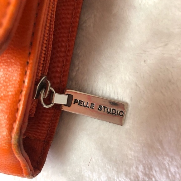 Pelle Studio Leather Burnt Orange Tri Fold Crossbody Purse Bag - Picture 8 of 14